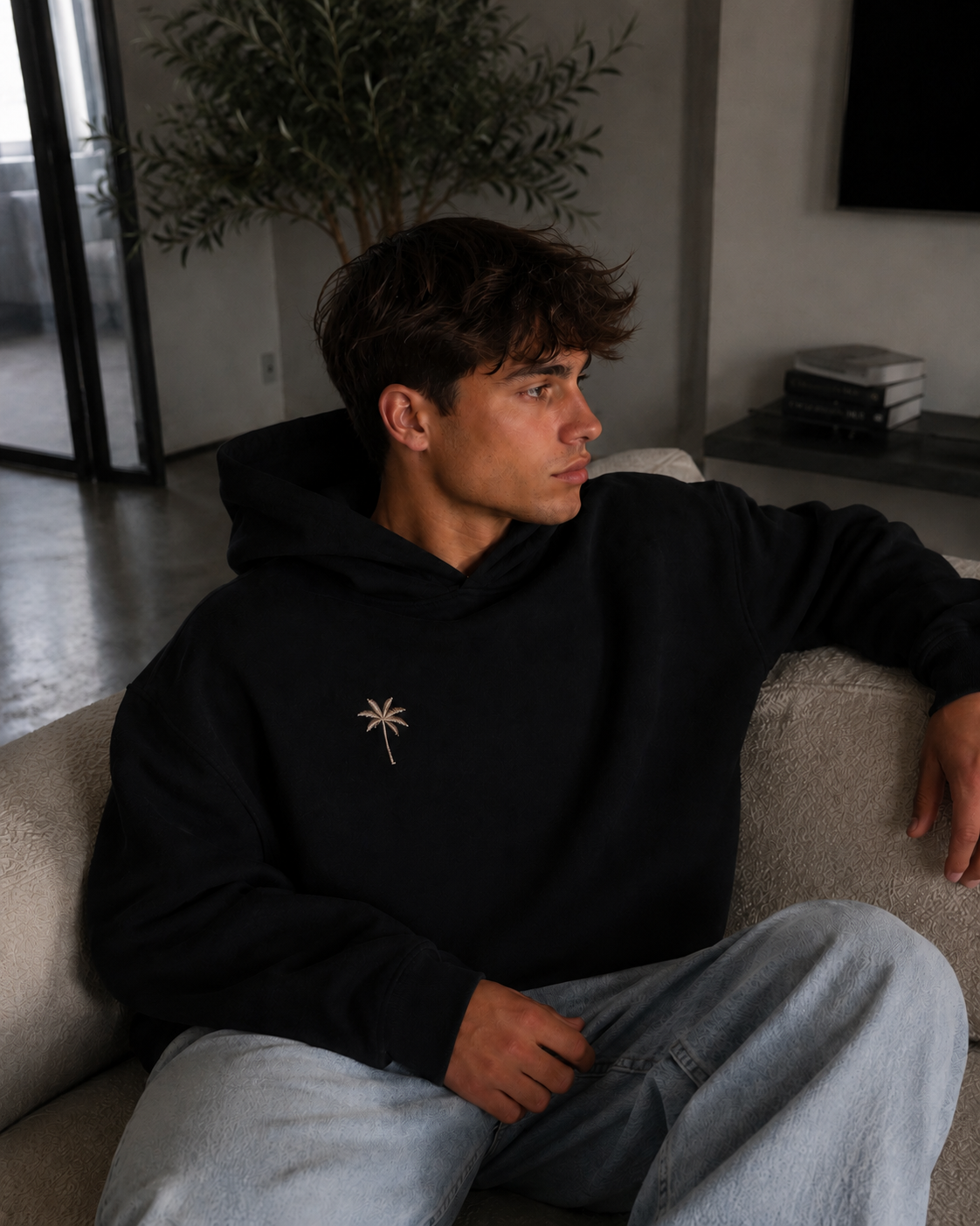 Brixon Palms Heavyweight Oversized Hoodie - Onyx Black